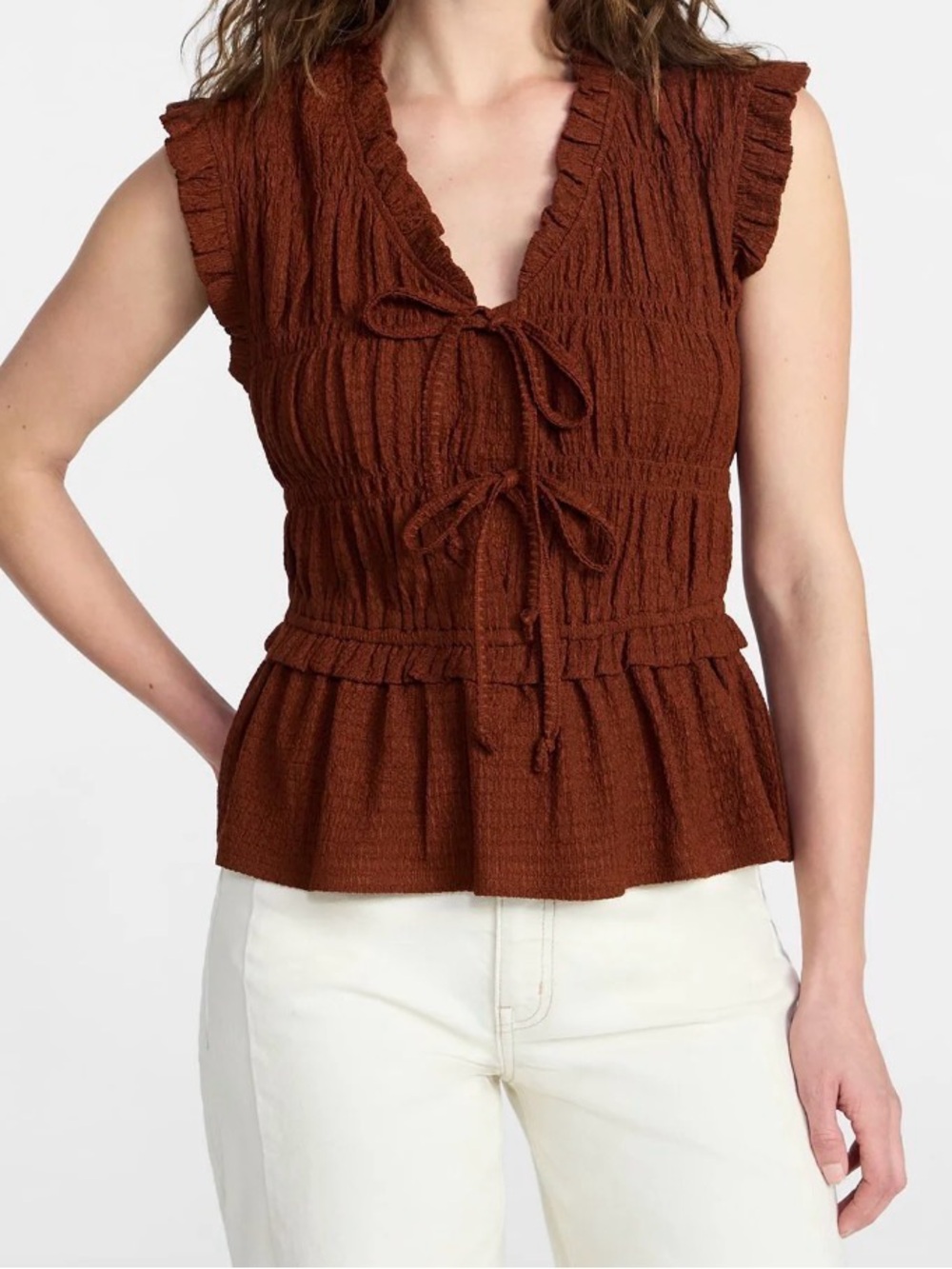 (232)Time and Tru Women's Textured Tie Front Top
